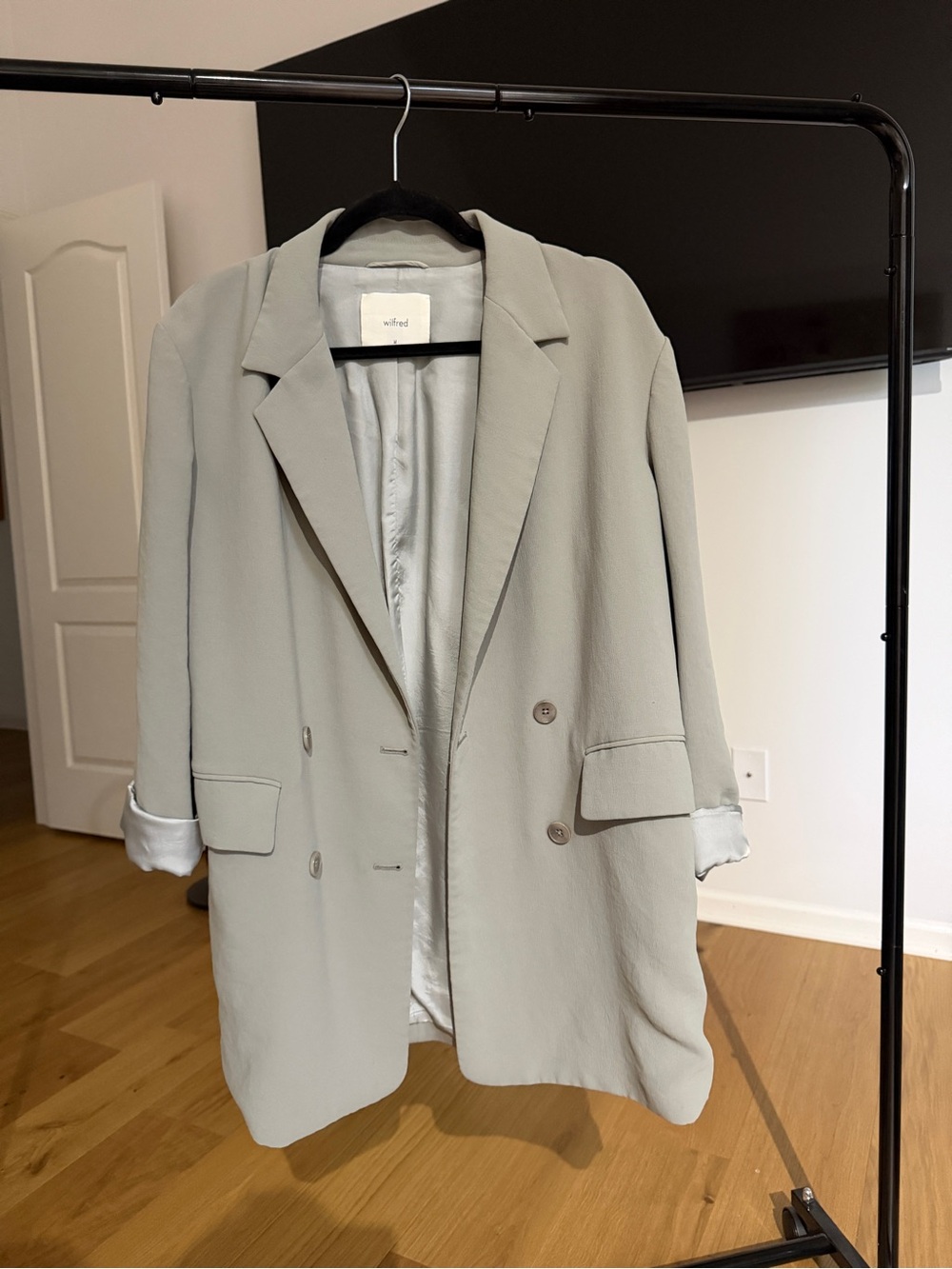 NWOT Aritzia Wilfred Oversized Double-Breasted Sage / Grey Blazer Womens Med